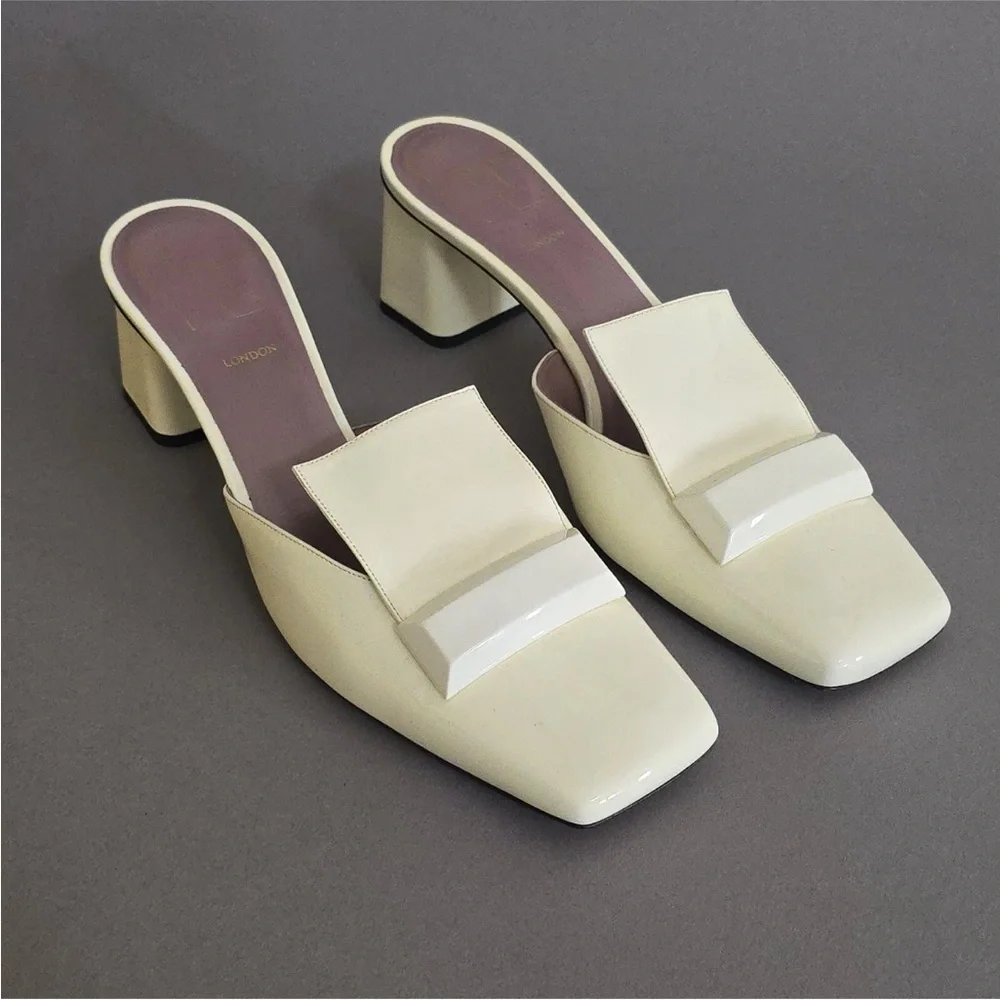 Rayne London pale creamy yellow square toe mules